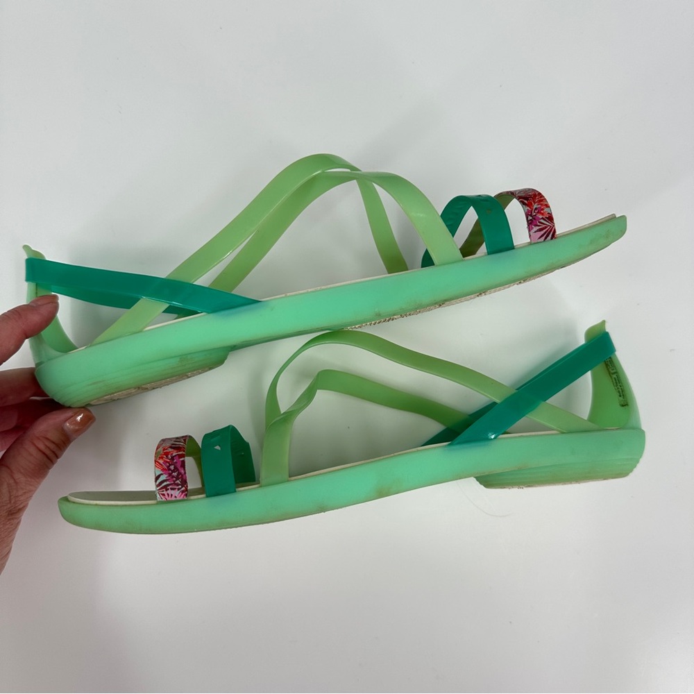 Crocs Isabella Strappy Jelly Slip On Sandals Womens 10 Green Flats Shoes 205150 - Picture 8 of 15